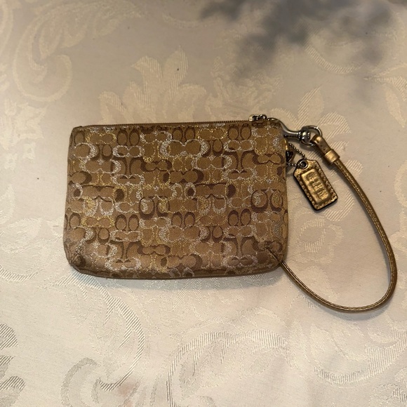Coach Signature C Lurex Wristlet in Gold & Silver - Picture 2 of 6